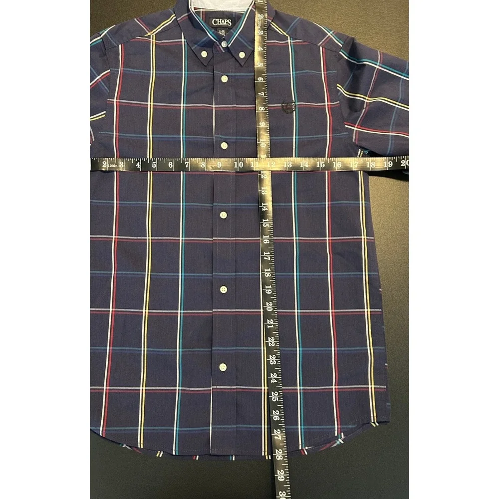 Chaps Boys Navy Blue Plaid Button Down Shirt Long Sleeve Size L 14/16 1513